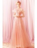 Gorgeous Flowy Long Pink Prom Dress With Appliques Off Shoulder