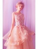 Stunning Ruffles Ball Gown Formal Prom Dress With Flowers