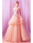 Stunning Ruffles Ball Gown Formal Prom Dress With Flowers
