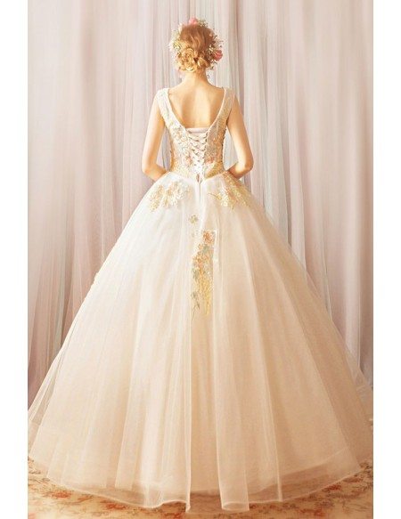 Unique Fairy Flowers Formal Ball Gown Prom Dress With Embroidery