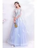 Gorgeous Light Blue Poofy Long Tulle Prom Dress With Sleeves
