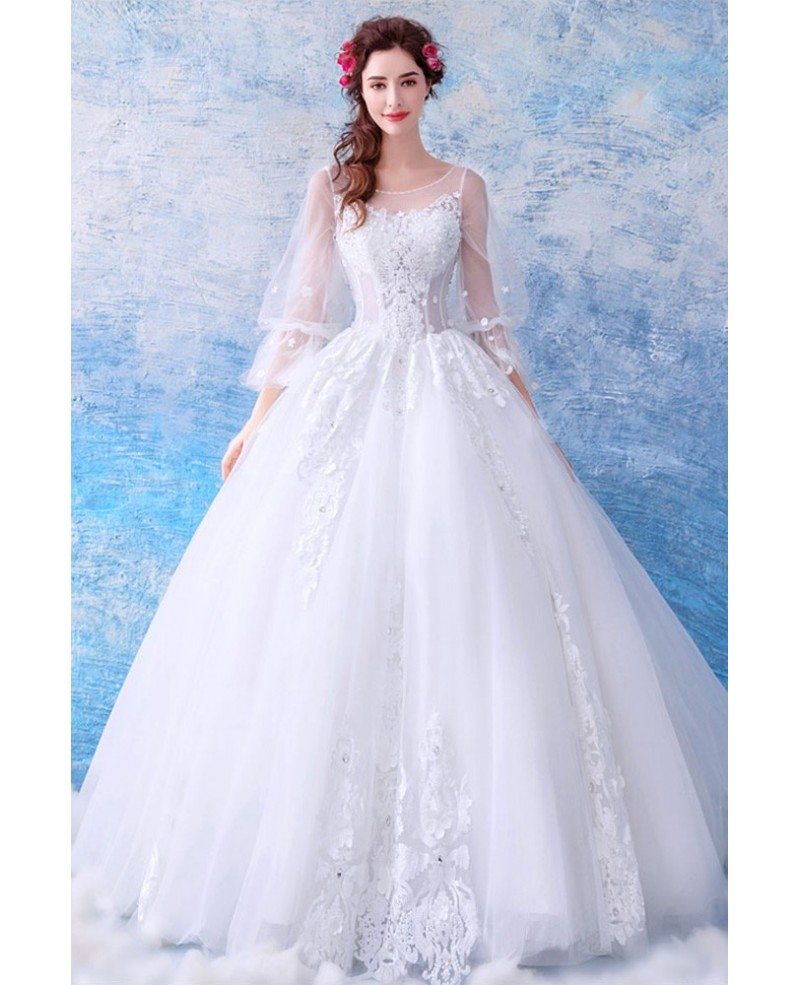 Fairy Butterfly Sleeve Princess Ball Gown Wedding Dress