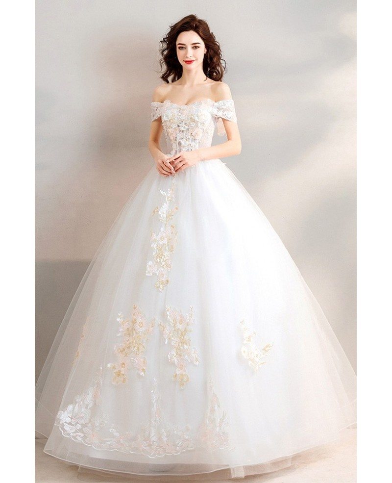 Gorgeous Ball Gown Off Shoulder Wedding Dress With Flowers Wholesale # ...