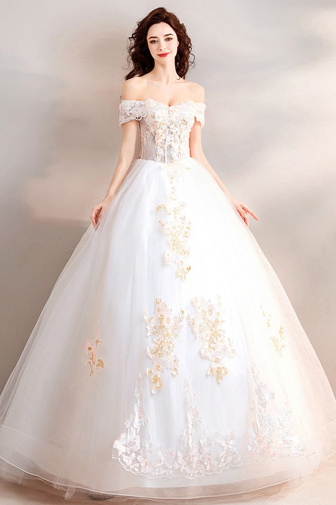 Gorgeous Ball Gown Off Shoulder Wedding Dress With Flowers Wholesale # ...