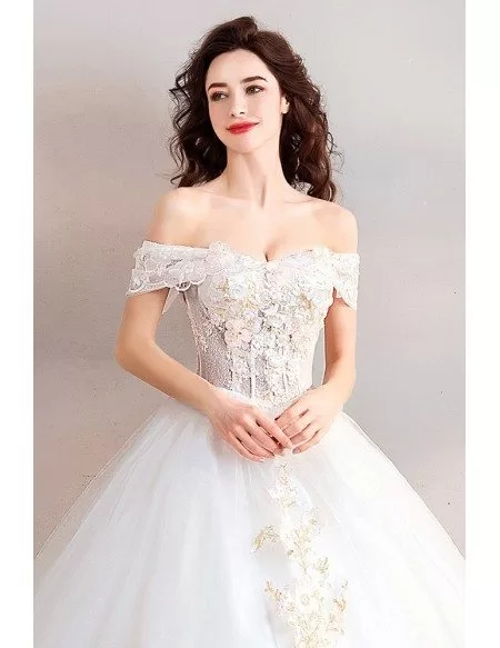Gorgeous Ball Gown Off Shoulder Wedding Dress With Flowers
