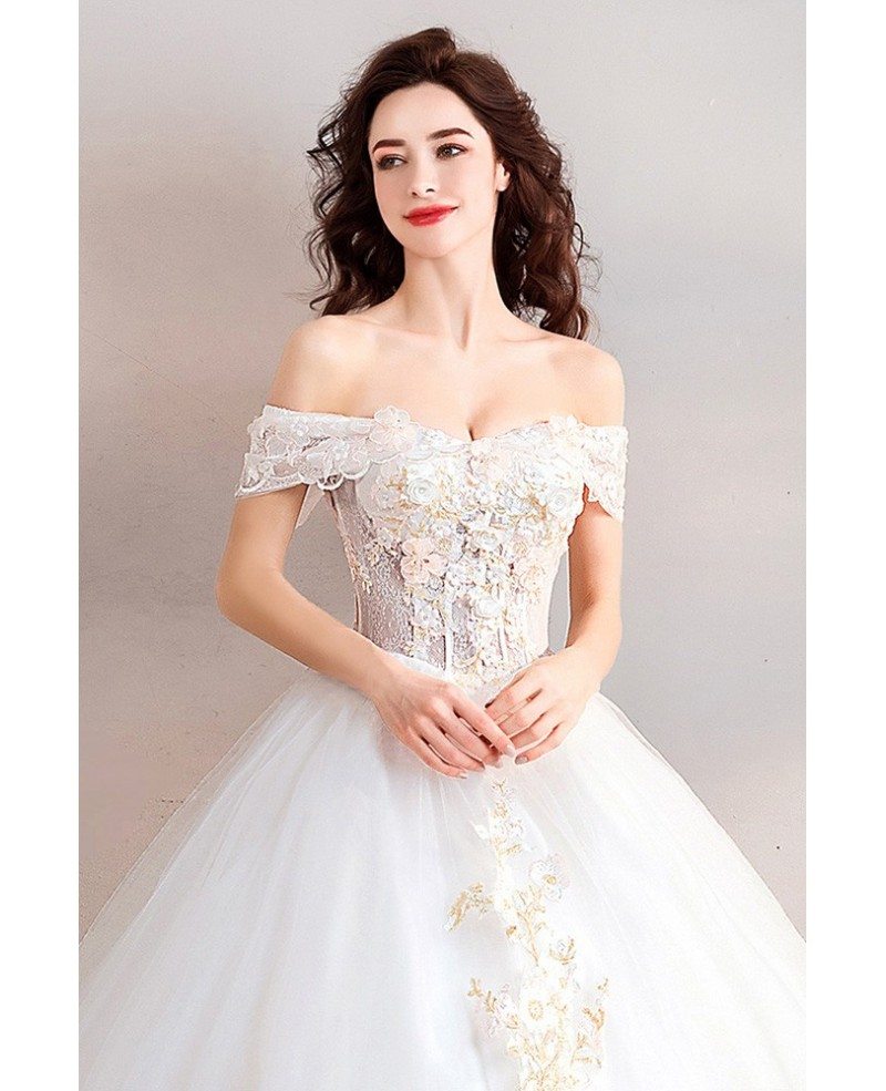 Gorgeous Long Ball Gown Off-the-shoulder Lace Wedding Dress – BIZTUNNEL