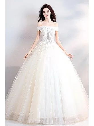 Charming Off Shoulder Ball Gown Wedding Dress With Bling Bling