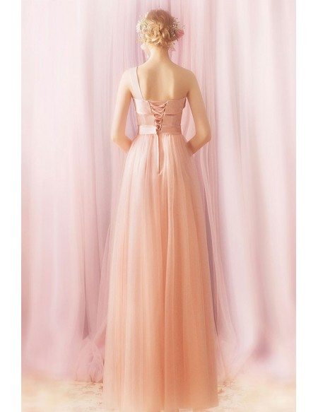 Super Cute Pink Tulle Long Party Dress With Big Bow