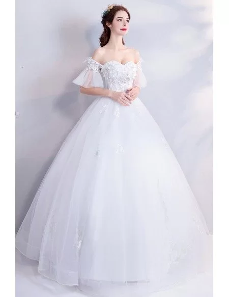Fairy Butterfly Sleeve Ball Gown Wedding Dress With Off Shoulder ...