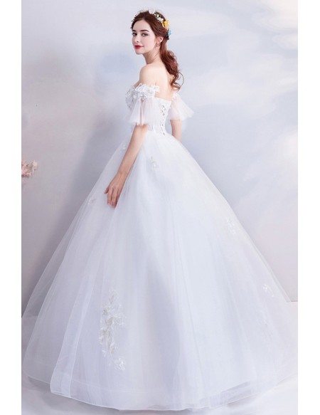 Fairy Butterfly Sleeve Ball Gown Wedding Dress With Off Shoulder