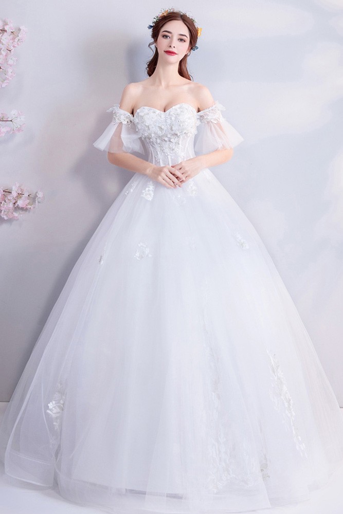 Fairy Butterfly Sleeve Ball Gown Wedding Dress With Off Shoulder ...