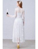 Romantic A-Line Scoop Neck Ankle-Length Tulle Wedding Dress With Appliques Lace