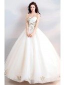 Fancy Gold Embroidery Ivory Ball Gown Wedding Dress Strapless