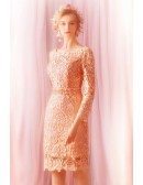 Gorgeous Pink Lace Sheath Short Bridal Party Dress With Long Sleeves