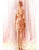 Gorgeous Pink Lace Sheath Short Bridal Party Dress With Long Sleeves