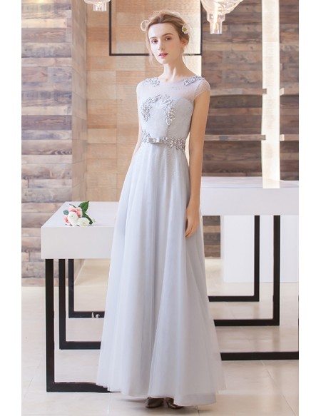 Modest A-Line Scoop Neck Floor-Length Organza Wedding Dress With Beading