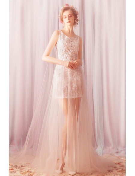 Light Weight Long Tulle Lace Beach Wedding Dress With Train
