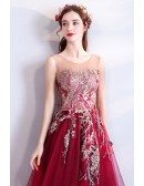 Unique Luxury Red Embroidered Long Prom Dress Sleeveless