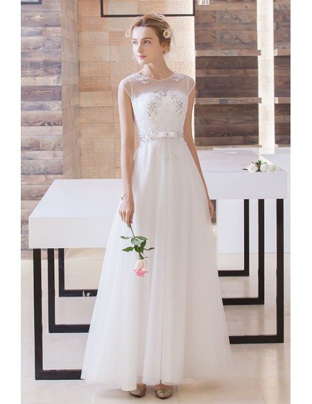 Modest A-Line Scoop Neck Floor-Length Organza Wedding Dress With Beading