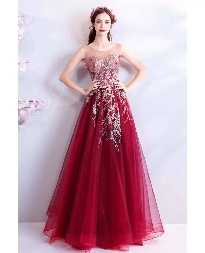 Unique Luxury Red Embroidered Long Prom Dress Sleeveless Wholesale