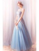 Sparkly Sequins Blue Long Tulle Prom Dress A Line With Bling