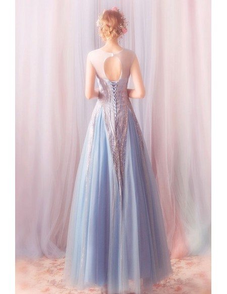 Sparkly Sequins Blue Long Tulle Prom Dress A Line With Bling Wholesale ...