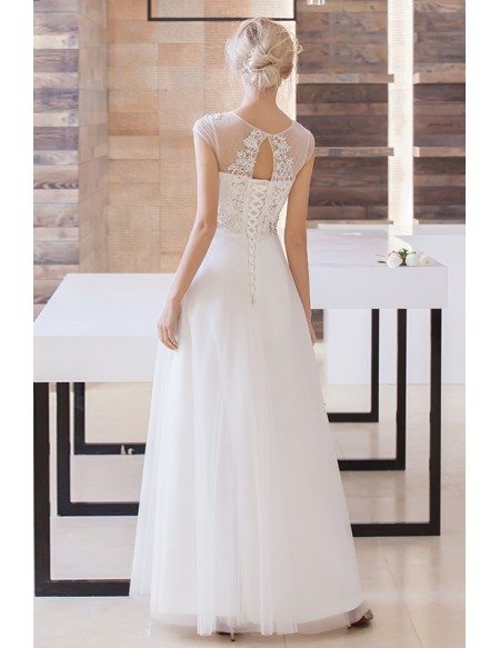 Modest A-Line Scoop Neck Floor-Length Organza Wedding Dress With Beading