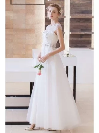 Modest A-Line Scoop Neck Floor-Length Organza Wedding Dress With Beading