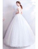 Fairy Flowers White Princess Ball Gown Wedding Dress With Cap Sleeves