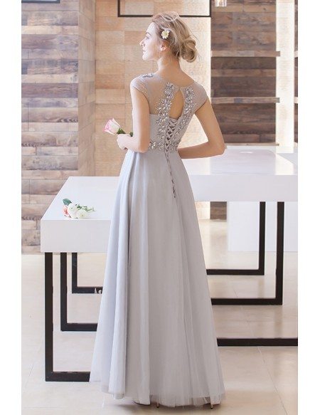 Modest A-Line Scoop Neck Floor-Length Organza Wedding Dress With Beading