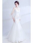 Beautiful Mermaid Lace Fitted Wedding Dress With Cape Sleeves