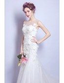 Mermaid Tight Fitted Wedding Dress With Flowers Sheer Neckline