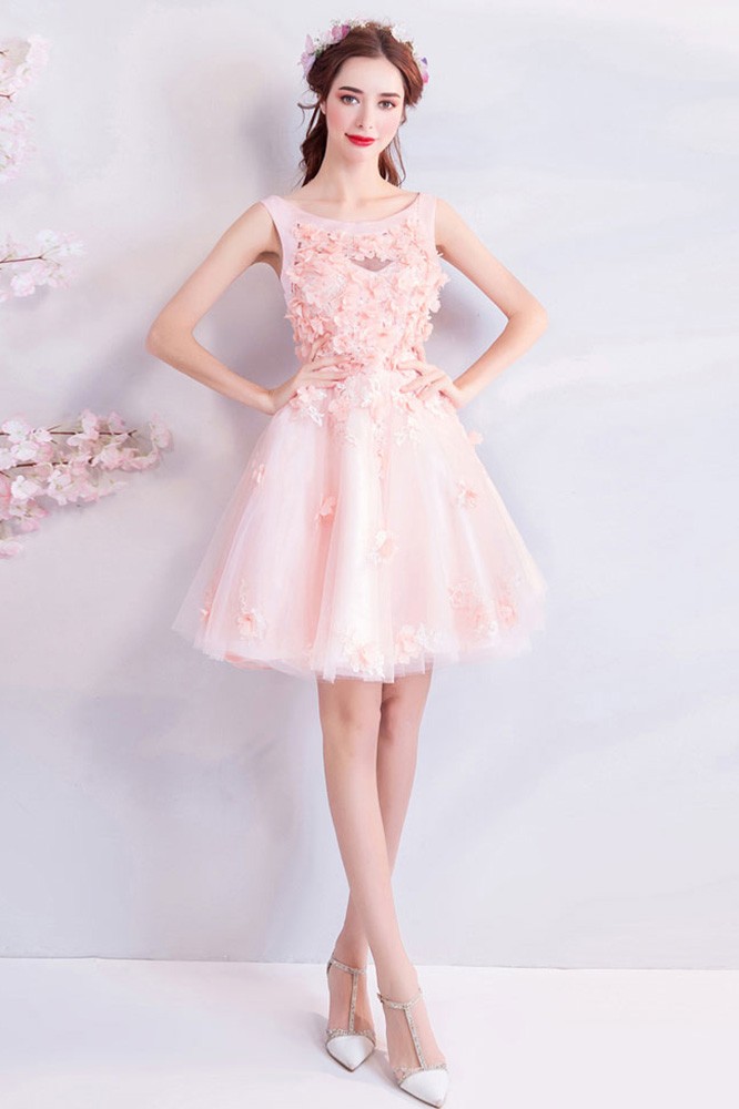 knee length dresses for ladies Blush Pink Off the Shoulder Short Party Dress, Cocktail Lace Short Hom –  Siaoryne main image 1
