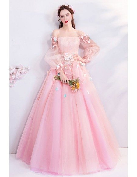 pink off shoulder long dress