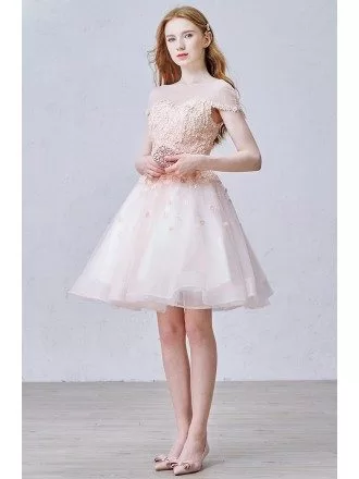 Lovely A-Line Scoop Neck Short Organza Dress With Flowers