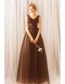 Gothic Black Long Tulle Corset Empire Prom Dress V-neck With Lace Up