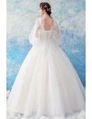 Classy Lace Sheer Sleeves Ball Gown Wedding Dress Princess