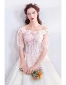 Fairy Princess Pink Flowers Corset Wedding Dress With Sleeves