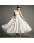 Vintage A-Line Sweetheart Tea-ength Satin Wedding Dress With Bow