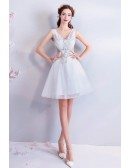 Gorgeous White Lace V-neck Short Bridal Party Dress Sleeveless