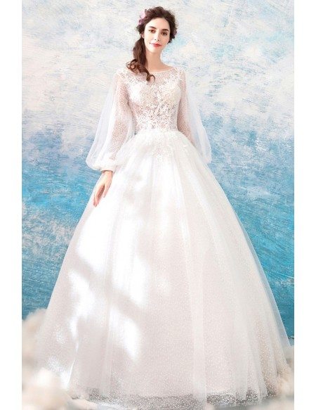 Beautiful Corset Top Lace Boho Tulle Wedding Dress With Long Sleeves