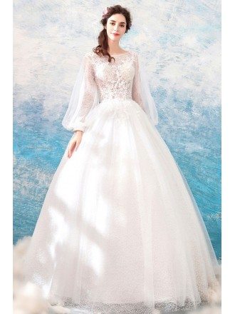 Beautiful Corset Top Lace Boho Tulle Wedding Dress With Long Sleeves