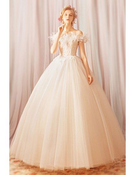 Fairytale Formal Ball Gown Lace Wedding Dress With Off Shoulder
