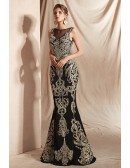 Black with Gold Embroidery Formal Prom Dress Long In Mermaid