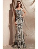 Nude with Black Sparkles Long Mermaid Prom Dress with Scoop Neck