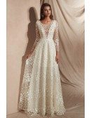 Elegant 2019 Romantic Lace Beaded Wedding Dress with Long Sleeves