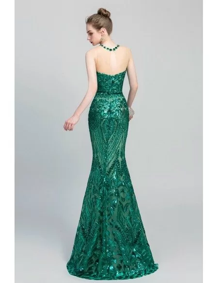 Sparkly Green Long Sequin-lace Prom Dress In Mermaid Style