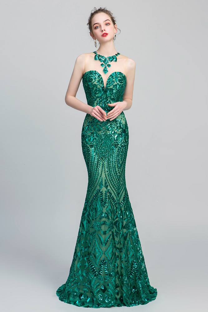 Sparkly Green Long Sequin-lace Prom Dress In Mermaid Style #27003a ...