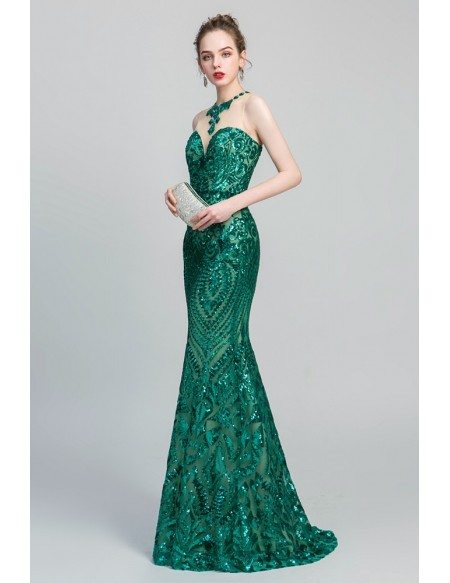 Sparkly Green Long Sequin-lace Prom Dress In Mermaid Style
