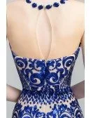 Sexy Royal Blue Shiny Sequin Fitted Mermaid Prom Dress For 2019